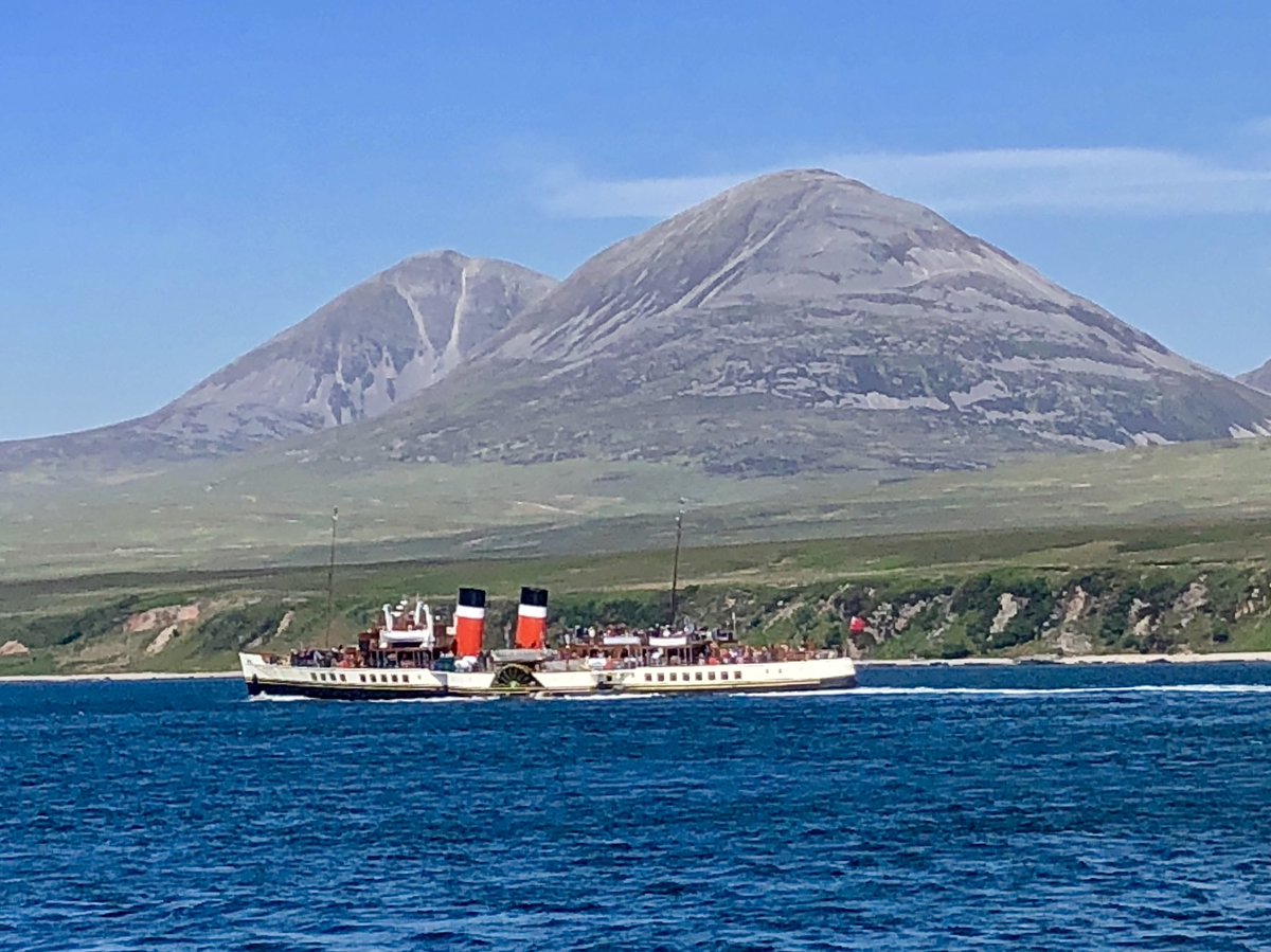 @PS_Waverley in the Sound of Islay passing Port Askaig with the Paps of Jura in the background.  #islay #jura #whisky #waverley #pswaverley #westcoastcruise