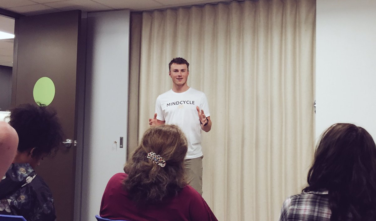CMHACalgary's tweet photo. Thank you Ryan from #MindCycle for taking the time out of your ride across Canada to come in and talk about your initiative to our staff and clients! Want to hear his full story and know how to support his ride? Visit his website https://t.co/1WZCiiGuwS! https://t.co/QuVDO0W4Km