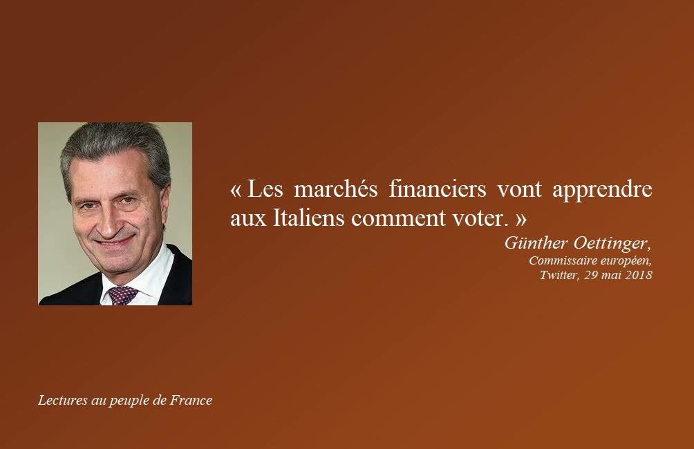 CRE_SciencesPo's tweet image. Après «il n’y a pas de choix démocratique contre les traités européens»(Juncker), voici Oettinger...
L’UE ? Une poignée de financiers allemands imposant en riant sa vision techno-libérale à l’Europe du sud, berceau de notre civilisation, mais qui n’a pas le pouvoir financier.
