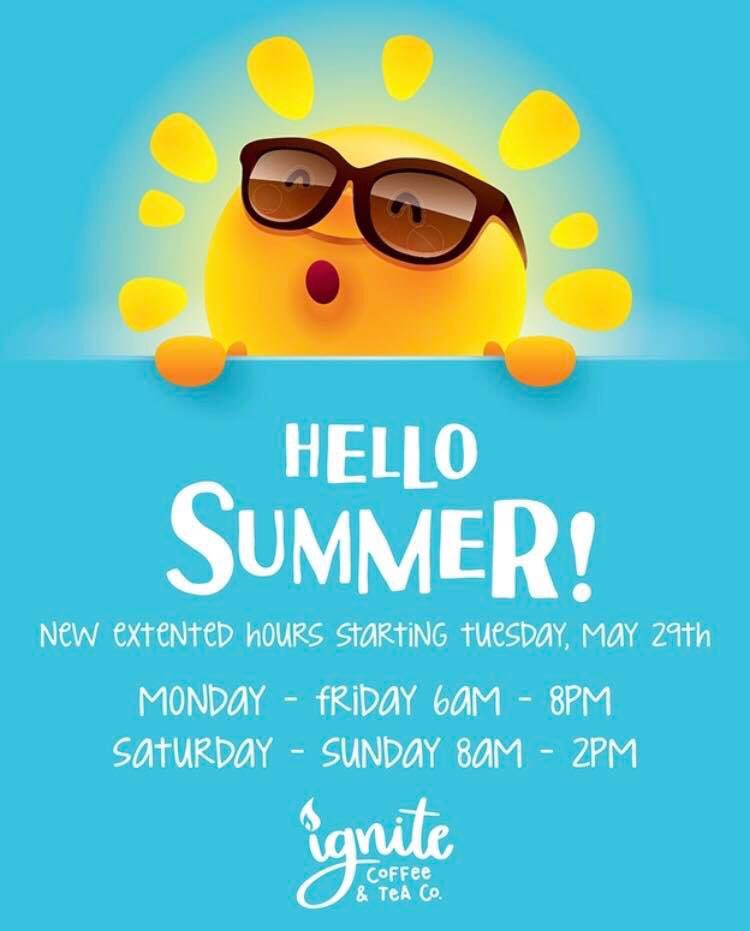 IgniteCTC's tweet photo. Don’t forget! SUMMER HOURS start today! We’re open until 8 pm! https://t.co/LzOjk47oCD