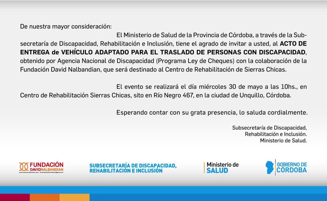 ❎ Mañana miércoles 30 de mayo a las 10 hs se realizará esta importante donación al Centro de Rehabilitación de Sierras Chicas !