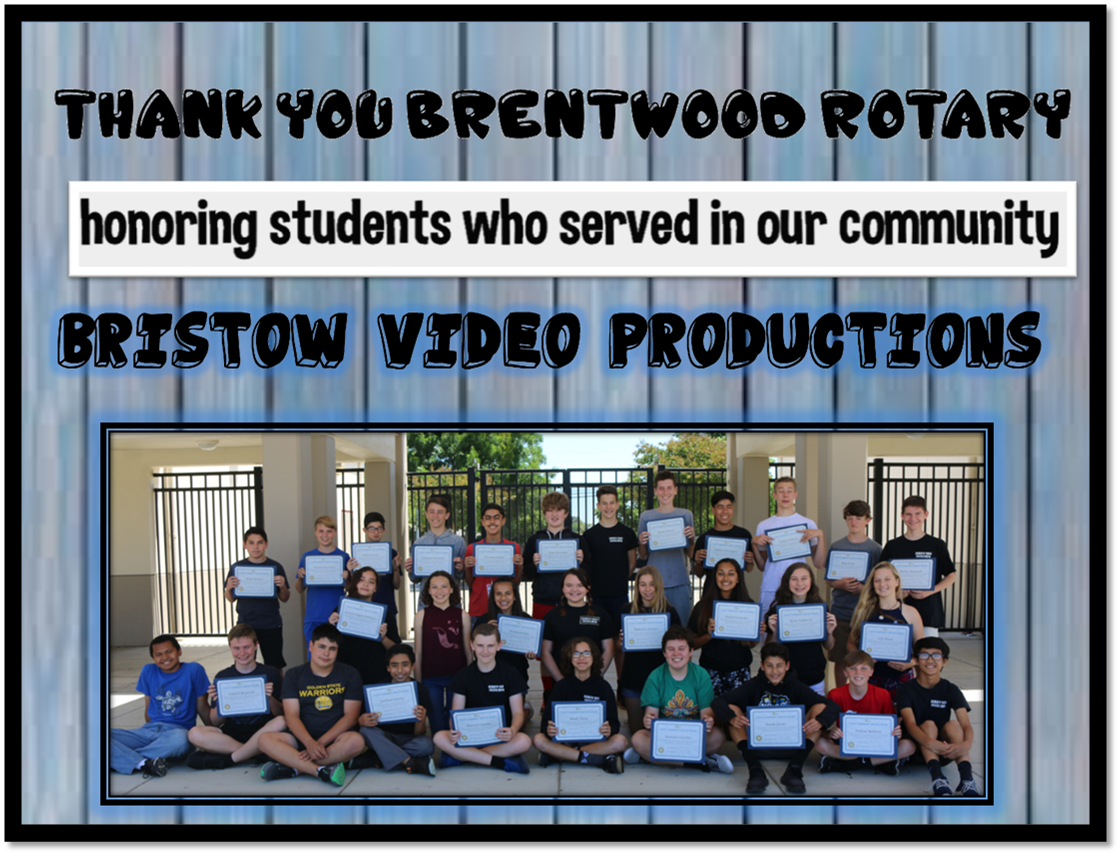 BMSkodiakbears's tweet photo. Brentwood Rotary Club honors Video Productions and their community service hours!#bristowrocks https://t.co/TLnCGABaFg