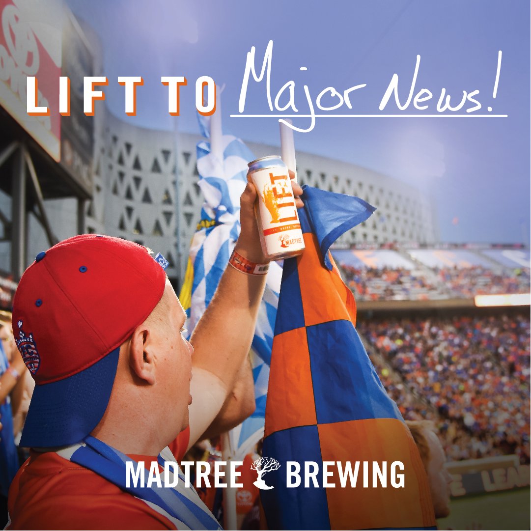 MadTreeBrewing's tweet photo. Today, we #LiftTo major news! Congratulations to @fccincinnati on your move to @mls. We've been a proud supporter since 11 players took the field back in 2016 in an effort to bring pro soccer to Cincinnati and couldn't be more excited! #JoinTheMarch #drinktrees #MLS2CINCY https://t.co/2xz6P1DDuI