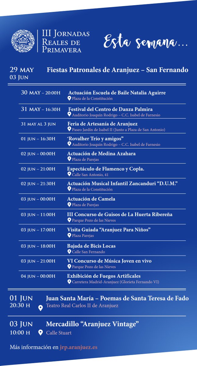 Este es el cartel para San Fernando 2018, una gran cantidad de actividades, para los más "peques" hasta para los más mayores 🎆🎇

#Musica #Fiestas #Ocio #Cultura #Espectáculo

<a href="/Ayto_Aranjuez/">Ayto. Aranjuez</a> <a href="/danielrovalher/">Daniel Rovalher</a> @TurismoMadrid <a href="/VisitAranjuez/">Visit Aranjuez</a> <a href="/MedinaAzahara_/">Medina Azahara Ofic.</a> <a href="/camelaoficial/">Camela</a>