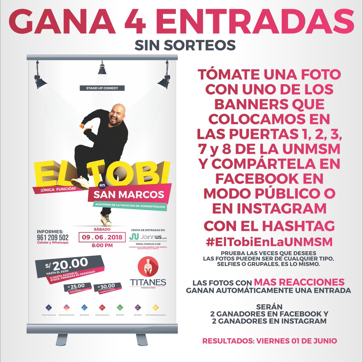 TitanesProd's tweet photo. 🚨🎙️ GANA ENTRADAS SIN SORTEOS 🎙️🚨
@mellamantobi 
🗓️ Sábado 9 de Junio
⏱️ 8:00 PM
🎟️ ENTRADAS en Joinnus ➡️ https://t.co/EMwlHAZzmX
⚠️ Consultas 📲 961 209 502 (Celular y Whatsapp)

#ElTobi #UNMSM #SanMarcos #StandUpComedy #Funny #TitanesProducciones #Show #Lima https://t.co/qOJ09GShBK