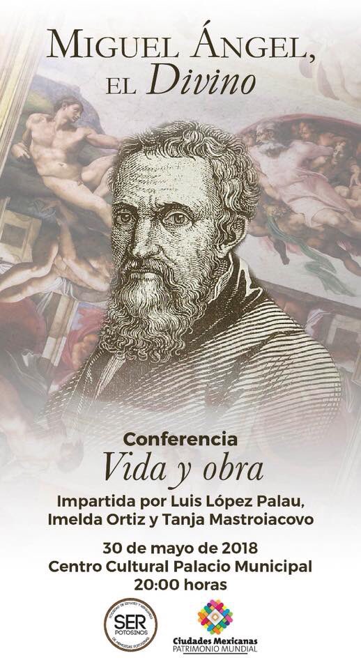 slpcultura's tweet photo. El día de mañana 30 de mayo, te invitamos a la conferencia: Miguel Ángel El Divino “Vida y Obra”.
📍Centro Cultural Palacio Municipal 
⏰20:00 horas 
#EntradaLibre ¡Te Esperamos! https://t.co/ODMsoNMOPB