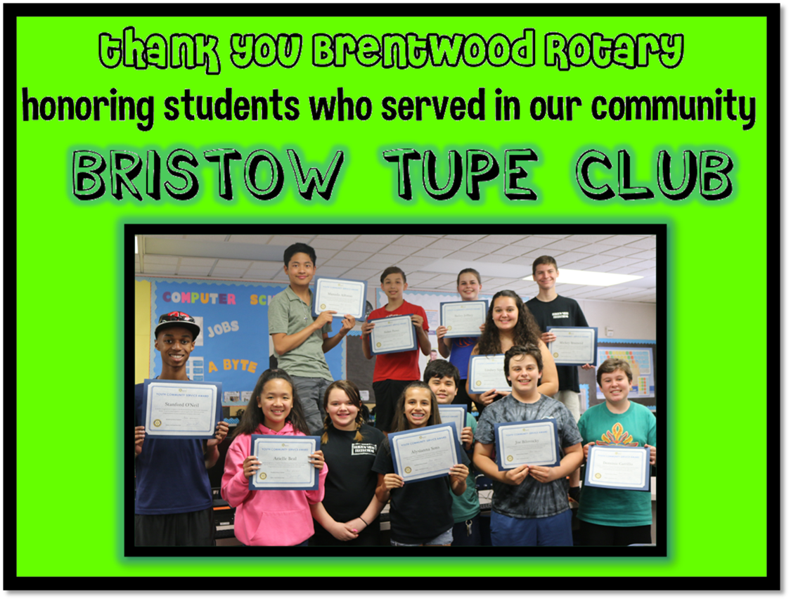 BMSkodiakbears's tweet photo. The Bristow TUPE Club recognized by Brentwood @RotaryBrentwood #WeareBUSD @CoCoTUPE #bristowrocks https://t.co/mWS2piMCgF