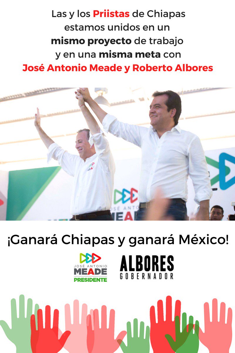 ChiapasOnmpri's tweet photo. Las priístas chiapanecas estamos más unidas que nunca. 
Tenemos proyecto @JoseAMeadeK y @ralbores 
#MeadePresidente 
#AlboresGobernador 
#NiMeAsustoNiMeRajo https://t.co/ZPdosUYaQB