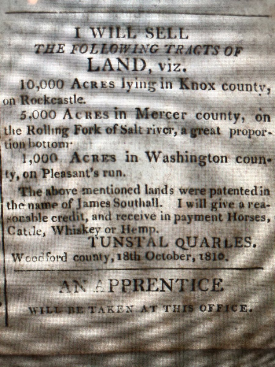 Hemp was currency!  My family member Tunstal Quarles (who served as the KY Speaker of the House and served with Henry Clay in Congress) selling land in exchange for horses, whiskey and hemp in 1810!