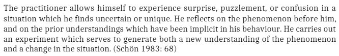 If you ask me just 1 skill I find most important as a designer, it's *reflection*. Donald Schön wrote a book about it in 1983 "The Reflective Practitioner", which he also applied in his daily life. Here is a selected quote from the book that I can relate:
