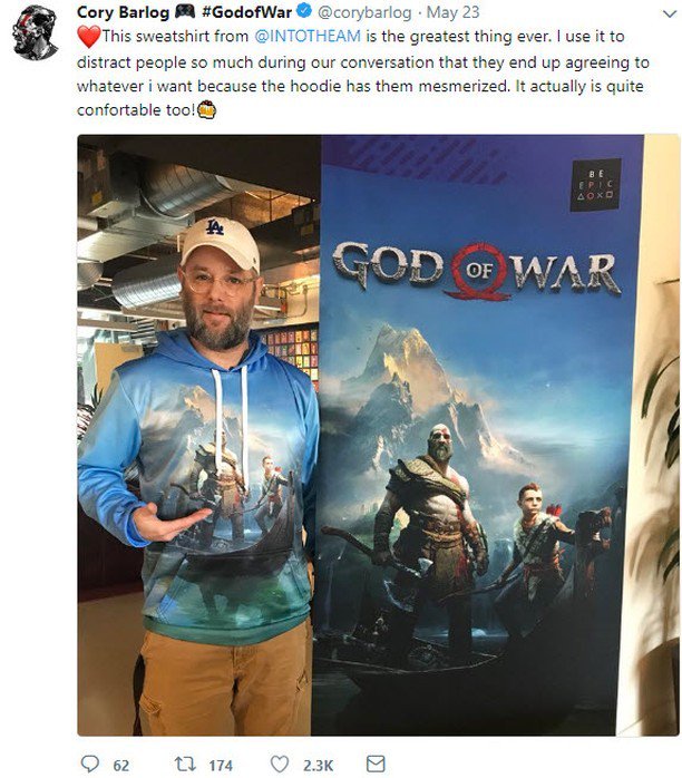 The creator of God of War approves our officially licensed merch! The best game of 2018 now has awesome INTO THE AM apparel to showcase their vivid designs and graphics #godofwar #intotheam #outfittingyourpassion #instagram