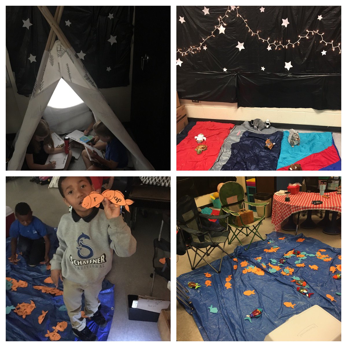Mrs_Ds_Firsties's tweet photo. Welcome to Camp Firstie! We had happy campers today who got to read by a campfire, in a tent, under the stars, and with some forest critters! They even got to fish! We had a great day and can't wait to come back to camp tomorrow!! 🌲 🐻🐟🌲@Schaffner063 #WEAREJCPS #KyPublicEd https://t.co/VZk43rUdnK