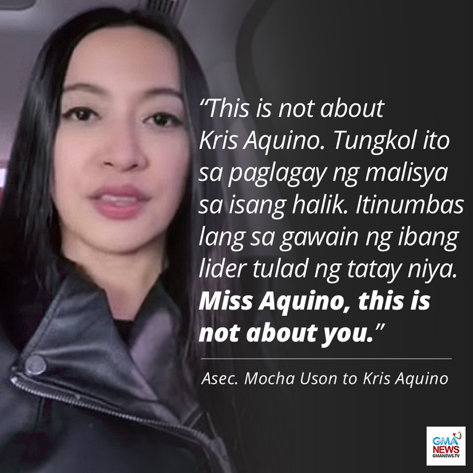 Assistant Secretary Mocha Uson's first social media post in reaction to Kris Aquino's Facebook and Instagram rants against her contained no apology. 

FULL STORY: bit.ly/2JyhVMU