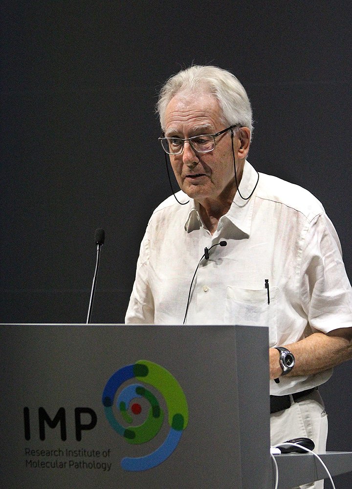 IMPvienna's tweet photo. "I am very happy to be here at this wonderful institute that we all love and cherish..." Klaus Rajewsky (@MDC_Berlin) pioneer of #immunology, developer of conditional #knockoutmice, expert in #Bcell #lymphomas - talking now at (and fondly of) the IMP. https://t.co/EofObmHNSf