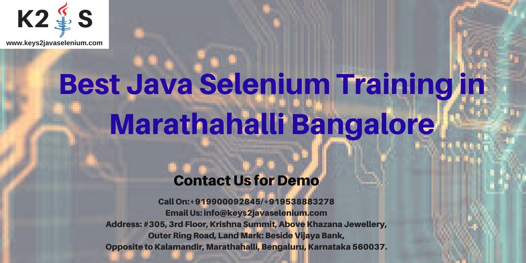 JitendraKeys2's tweet image. #Best_Software_Training | #Best_IT_Training | #Best_Java_Training |#Best_Selenium_Training | #Best_Webservice_Training | #Best_Manual_Testing_Training
Call On:+919900092845/+919538883278
Email Us: info@keys2javaselenium.com
Website: buff.ly/2jH9PmQ