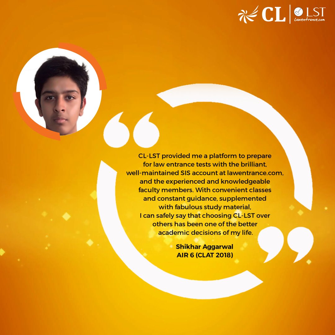 careerlauncher's tweet photo. #WordsofWisdom by Shikhar Aggarwal AIR 6 👨‍⚖️#CLAT2018 #Achievers #NLU #Toppergoals #testimonial
https://t.co/R7BA4ZsxTT https://t.co/T6SCNkNvQu