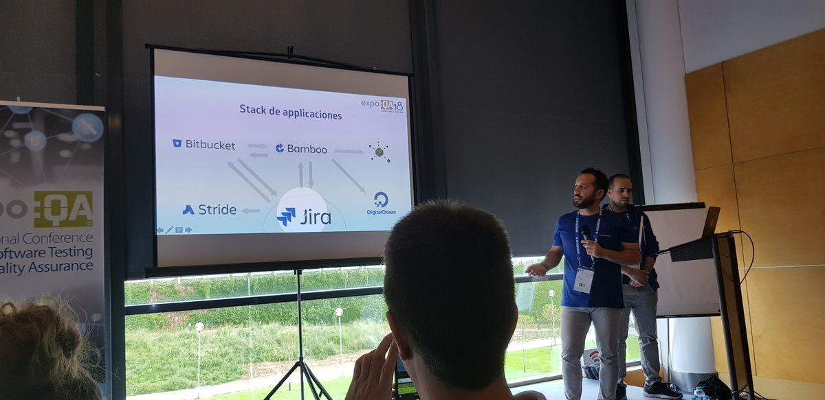 deiser's tweet photo. .@carlos_fdez78 explica cuál es el stack de aplicaciones que utilizamos en el proceso #DevOps que hemos creado en DEISER. #expoQA18 https://t.co/THA7hfqYVt