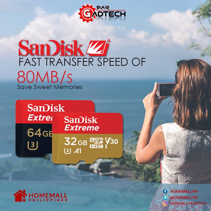 HomeMallPH's tweet photo. Expand  the space on your phone with Sandisk Extreme Memory Card. It has high  storage capacity for high-resolution media, musics and personal files.  Available at 32GB and 64GB on https://t.co/L54yfxjMVh.
 #SandiskExtreme #MemoryCard #Rargadtech #Homemallph #ShopOnline https://t.co/LG2vdf6h4v