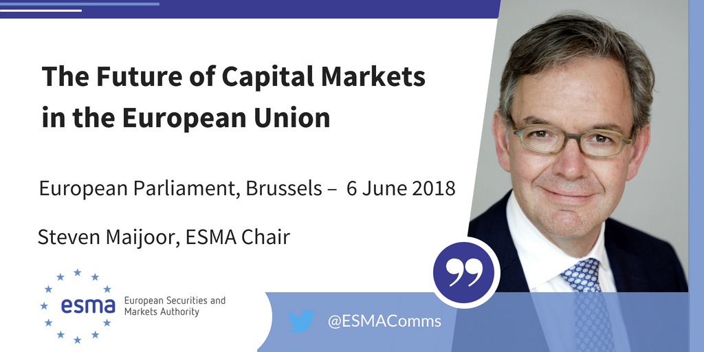 ESMAComms's tweet photo. The Future of Capital Markets in the EU: towards deeper integration?
Today, Steven Maijoor, ESMA Chair, is in Brussels to speak @Europarl_EN - https://t.co/GUIhluvuMn
#ESAsReview #Brexit #Fintech https://t.co/H5f66tM24t