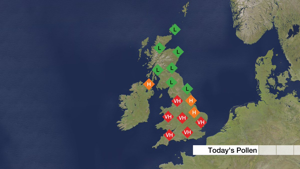 With grass pollen now on the rise the #Pollen forecast today is expected to be HIGH or VERY HIGH across England, Wales &amp; Northern Ireland, but LOW across most of Scotland. Stav D