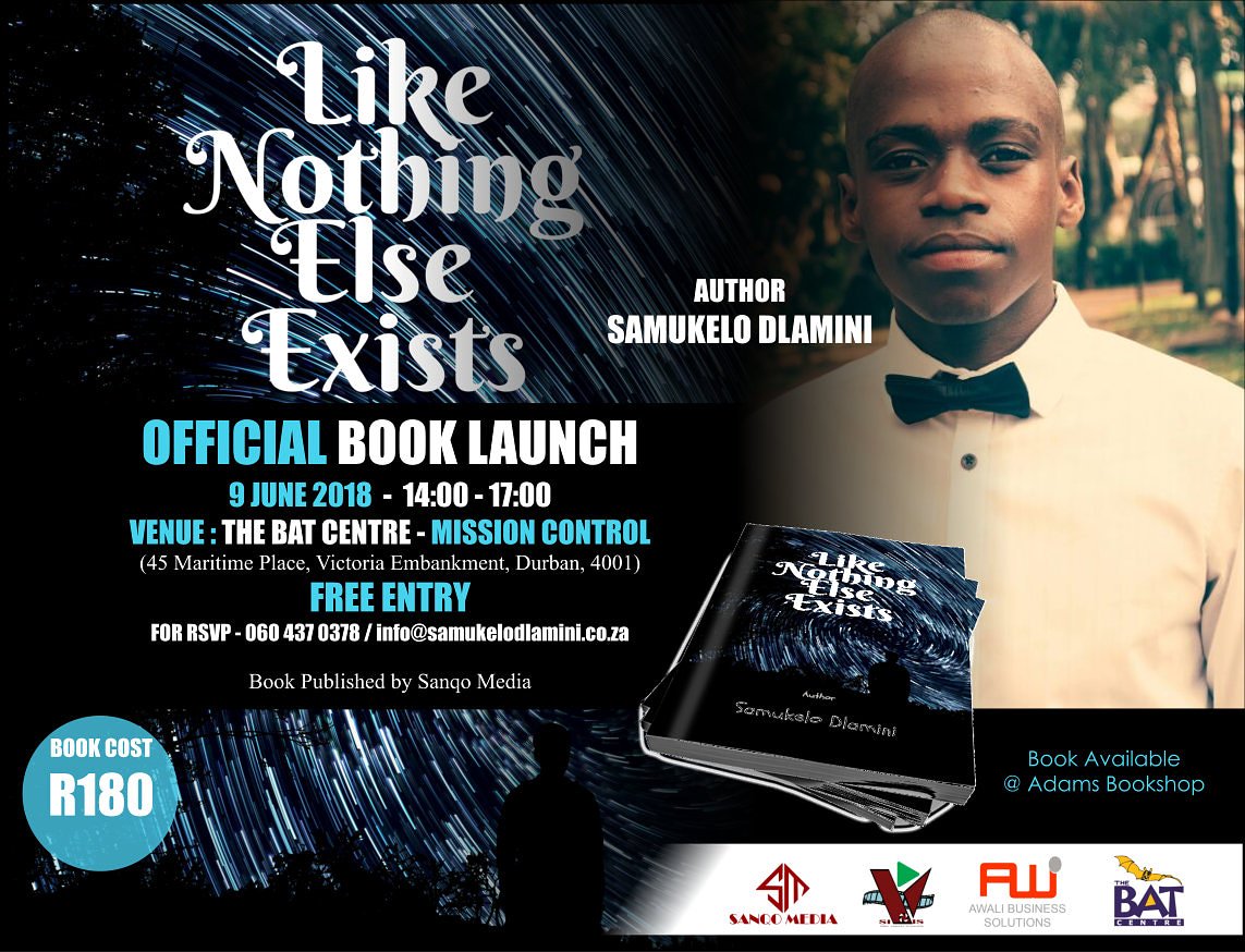 samkelowdlamini's tweet photo. In 3 days:BAT centre in Durban.
Set a reminder for this date!
#LikeNothingElseExists #officialbooklaunch #ksazobalit #Writer #youth #southafrica #Ethekwini https://t.co/fX1XlXbCkq