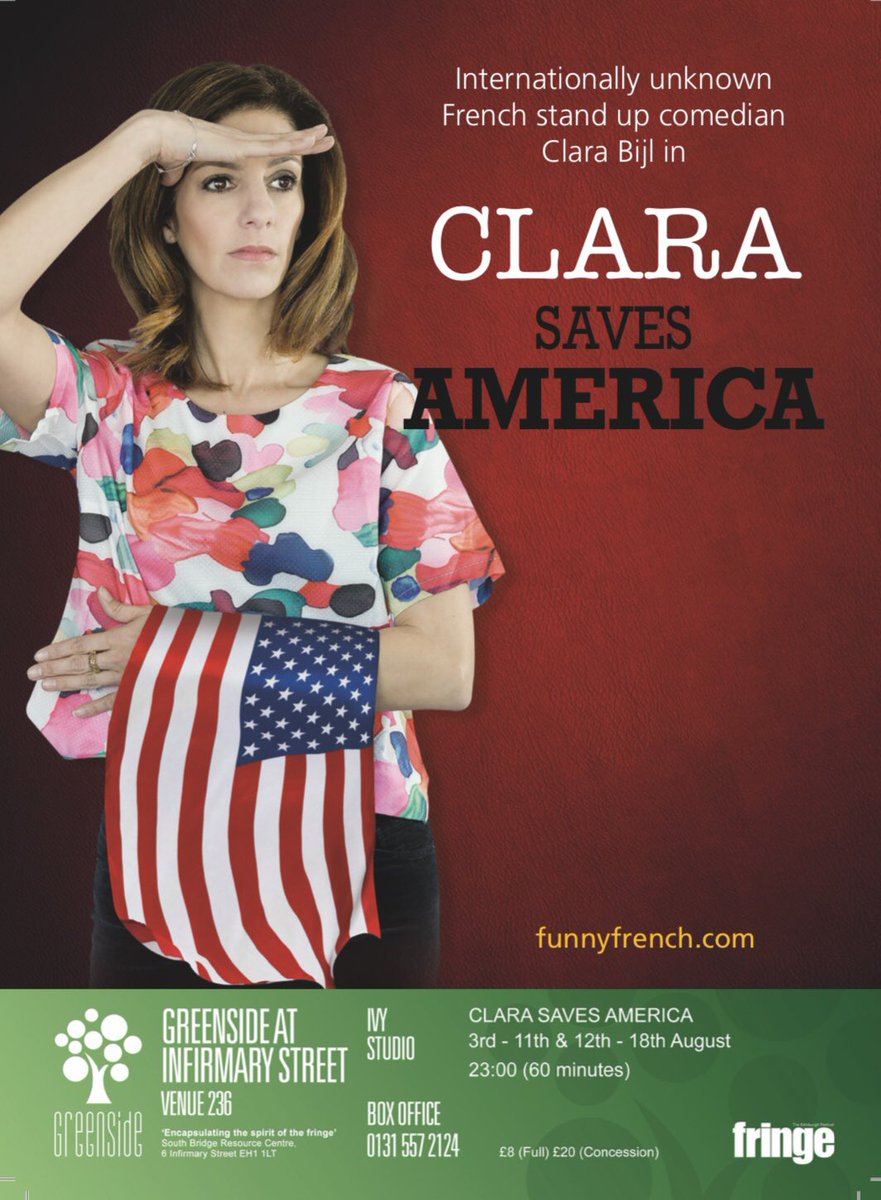 clarabijl's tweet photo. The best French comedian working in American right now will be @edfringe aug 3rd - 19th. #edinburghcomedyguide (wanna see the show in french? Go to #avignonleoff #off18 July 21 -29th.)
#linkinbio #clarasavesamerica #edfringe #intotheunknown #internationallyunknown https://t.co/0pTkavOcVQ