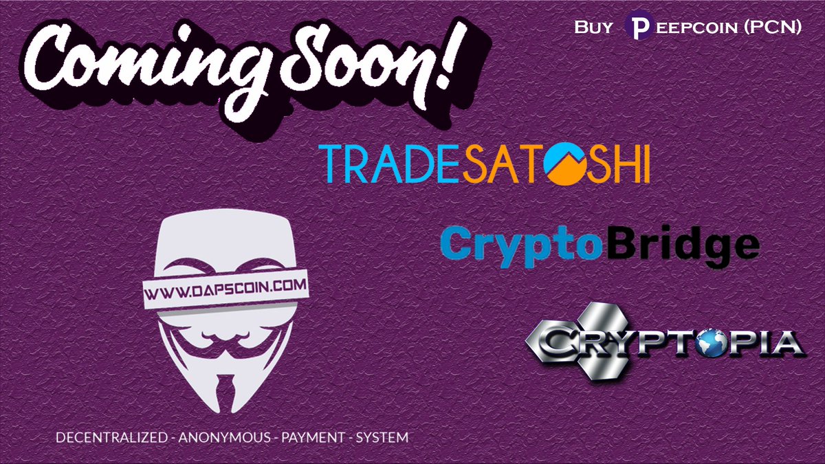 dutchcryptoboss's tweet photo. The upcoming time will be fantastic for $PCN holders and buyers.
Be Quick, BUY NOW and fly with the #DAPSFam.
A great community with a final goal of an elite privacy coin $DAPS.
New Listings SOON! 🚀
#Bleutrade #Cryptopia_NZ #Tradesatoshi #Peepcoin #dapscoin #cryptobridge #DAPS https://t.co/ffGeNUd0ug