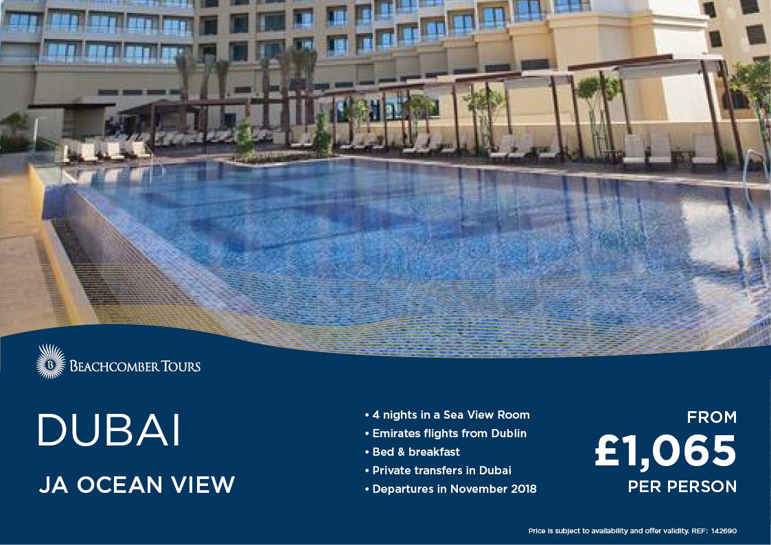 NJT_SDTravel's tweet photo. JA OCEAN VIEW DAZZLING #DUBAI
4 nights in an #Sea View Room
Return #Emirates flights*
Bed &amp; breakfast
Airport transfers in Dubai
Departures in #November 2018
from £870 per person
*BA from Heathrow
call Steven 01726 829222 or email steven.daniell@notjusttravel.com #luxurytravel https://t.co/cWWhBmb9UM