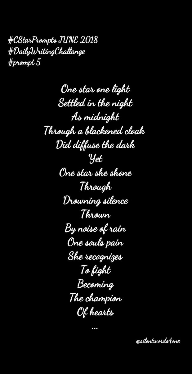 silentwords4one's tweet photo. #CStarPrompts JUNE 2018 #DailyWritingChallange
#prompt 5 https://t.co/g2BcwHHdNn