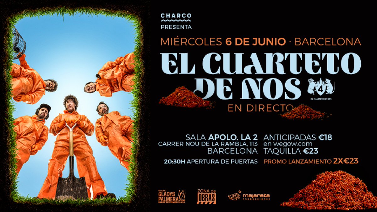 Hoy, llueva/truene/refucile el <a href="/cuartetodenos/">Cuarteto de Nos</a> llena de irreverencia la @Sala_Apolo #Barcelona, vuelven #10AñosDespues, y no te lo puedes perder!!! #Recomendadisimo #ArribaLaCeleste