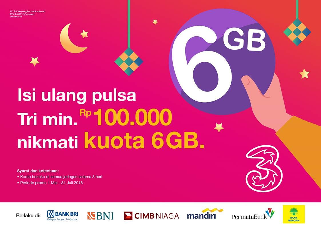 Wihh dengan ngisi pulsa minimal 100rb di bank, kamu bisa dapetin kuota 6GB!

Ayo segera isi ulang pulsa Tri kamu di bank! #tri #triindonesia #sayangitutri