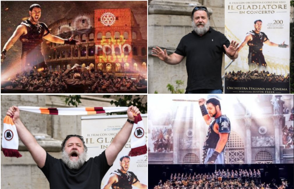 ceciliamatranga's tweet photo. and good morning @russellcrowe ti auguro una grande giornata and enjoy tonight #colosseo #GladiatorInConcert https://t.co/31RXYl14tE