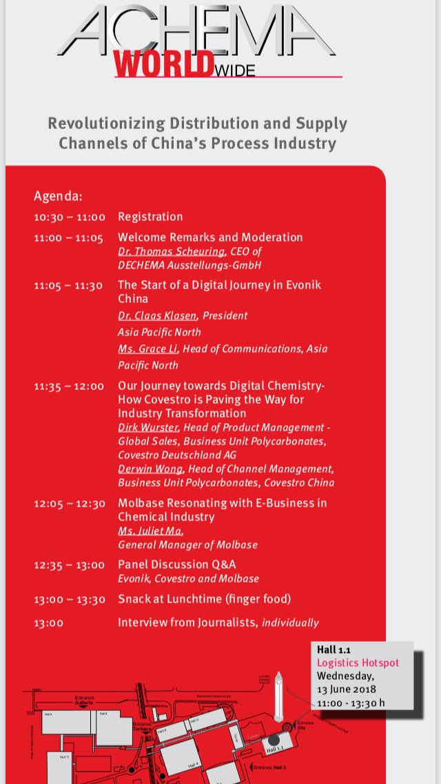 Rowenawang001's tweet photo. Looking forward to meet you @ACHEMAworldwide in #dechema, on June 13th in #Frankfurt, @covestro will share with you it’s  #digialization in #China. https://t.co/xlr3q8WBcn