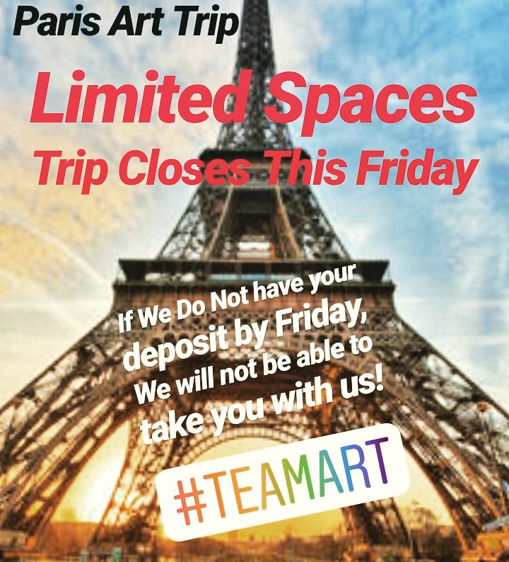 BryntirionART's tweet photo. Last Chance For All GCSE & A-Level Pupils - Paris Art Trip - All Deposits paid in by Friday 8th June or we will unfortunately be unable to take you with us! #LimitedSpacesAvailable https://t.co/lUR41JV9D3