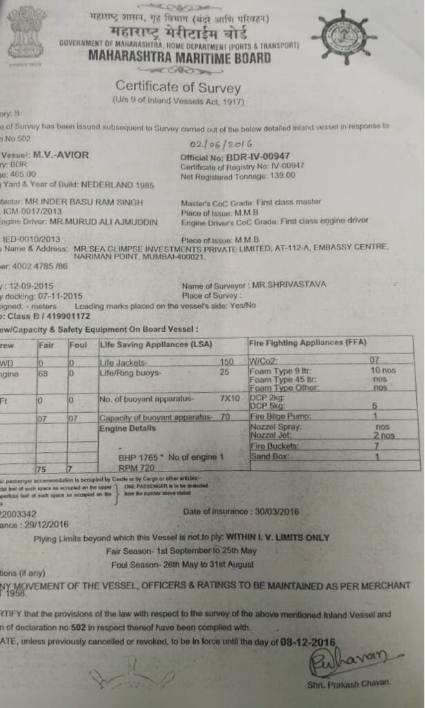 newzhit's tweet photo. #ArkDeckBar the survey certificate issued by @ceommb permits MV Avior 7 crew + 68 pax (total 75) capacity but the last season party hosted on 24 May 2018 had 240 guests @MumbaiPolice @PMOIndia @MumbaiPortTrust https://t.co/ggI5TqeimJ