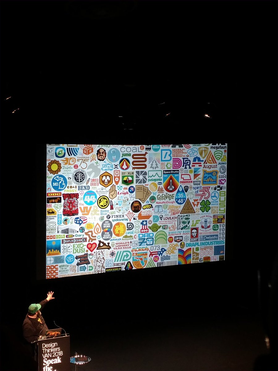 ryngutierrez's tweet photo. Complete command of the crowd @Draplin #rgdDT #DesignThinkers #Vancouver https://t.co/px7OTc5Nh3
