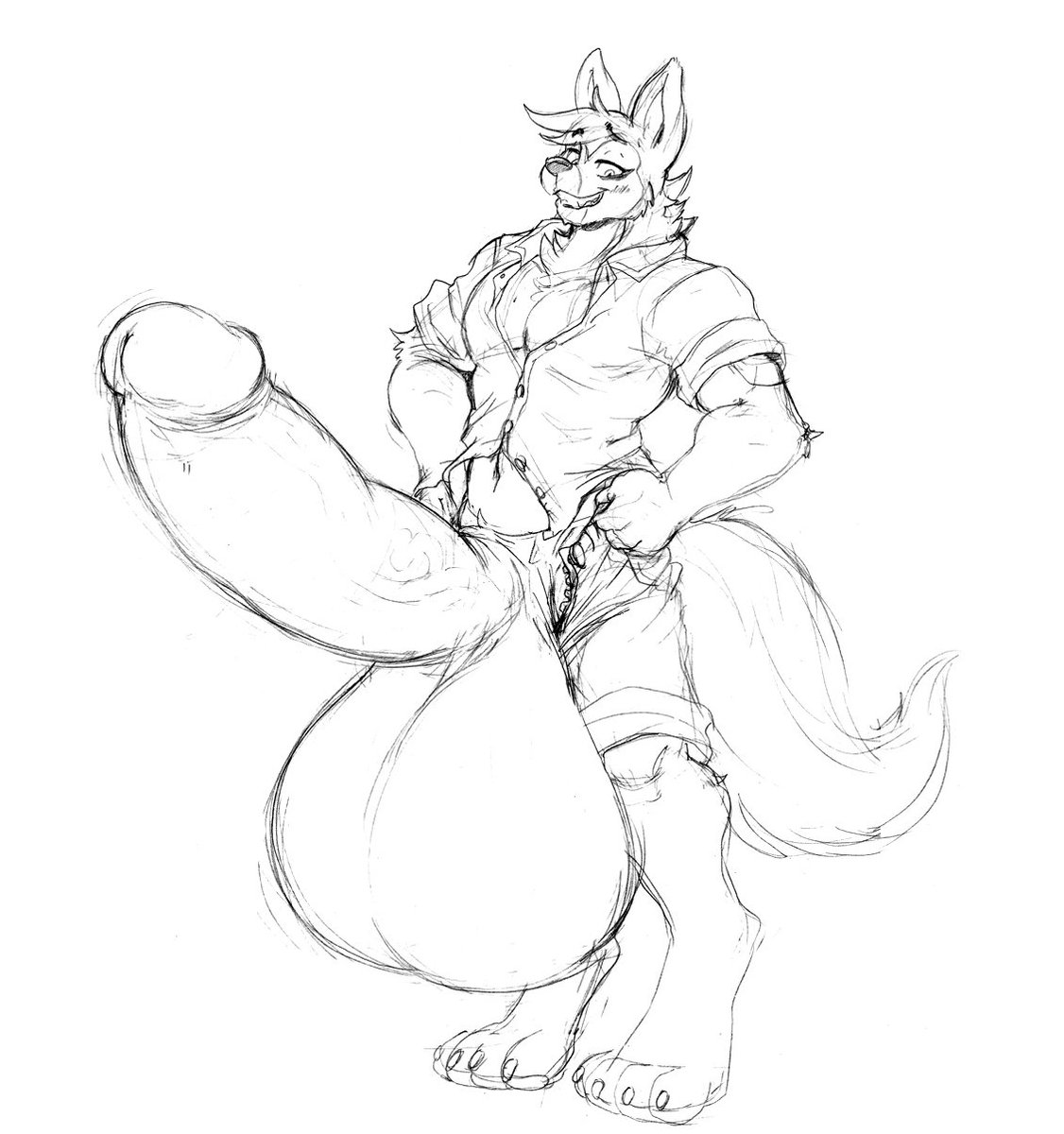 Rabid_Cowolf's tweet photo. Warmup Sketch! @CheckerJames is rather proudly showing off. #hyperfur #nsfw https://t.co/YfBlEUO27T