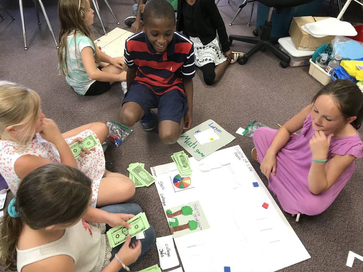 PineviewElemSC's tweet photo. These 3rd graders worked together to create their own games that involved problem solving and decision making. One of the favorites “Are you college or career ready? “ They really are listening!😊#learningtogether @LexingtonTwo https://t.co/eejdVuw5GS