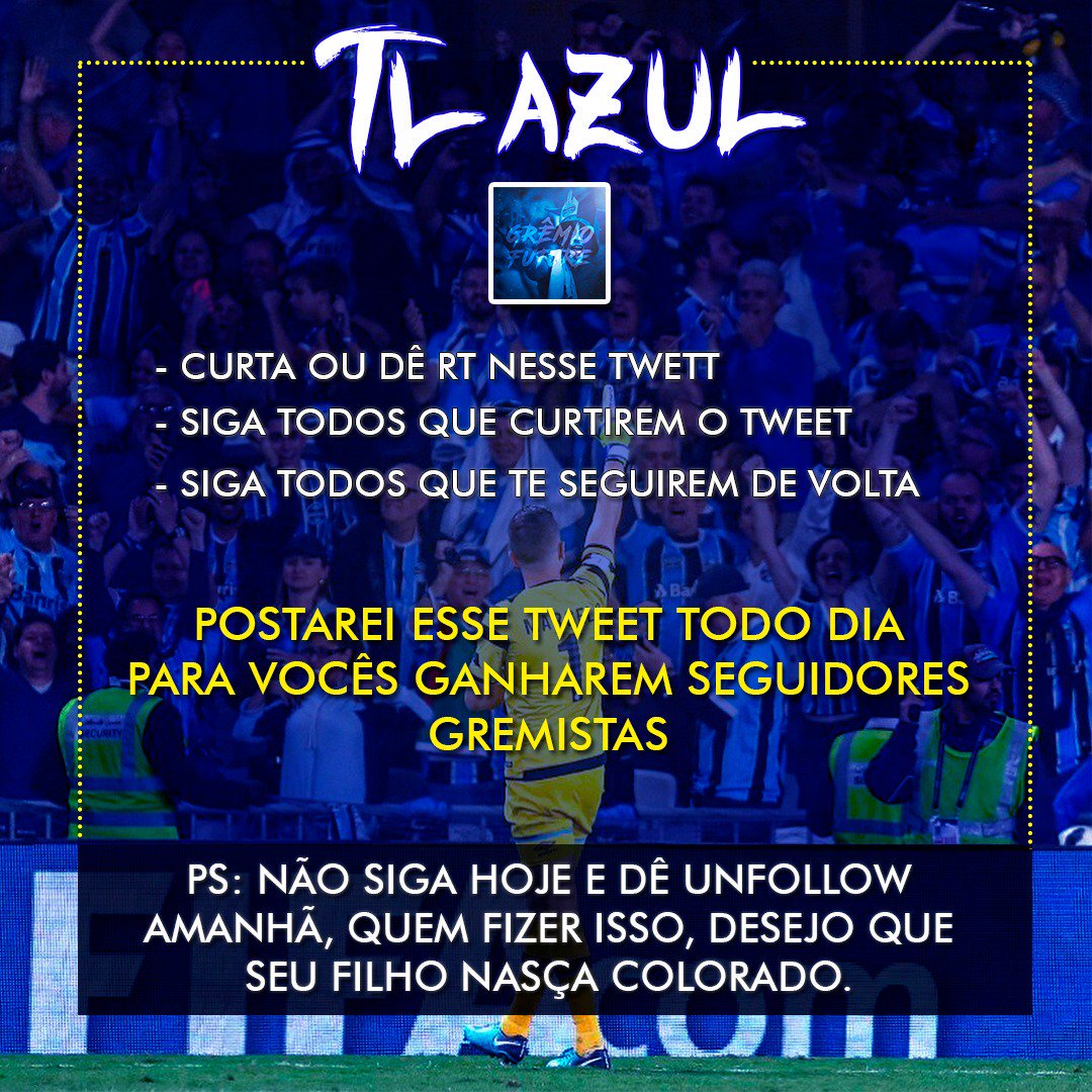 gremiodoamanha's tweet photo. TL AZUL🔵⚫⚪

Amanhã é dia de #CaronaTricolor, se tu tem um espaço sobrando no teu carro, convida um Gremistão pra partir contigo pra Arena. https://t.co/pyTlU8oEaj