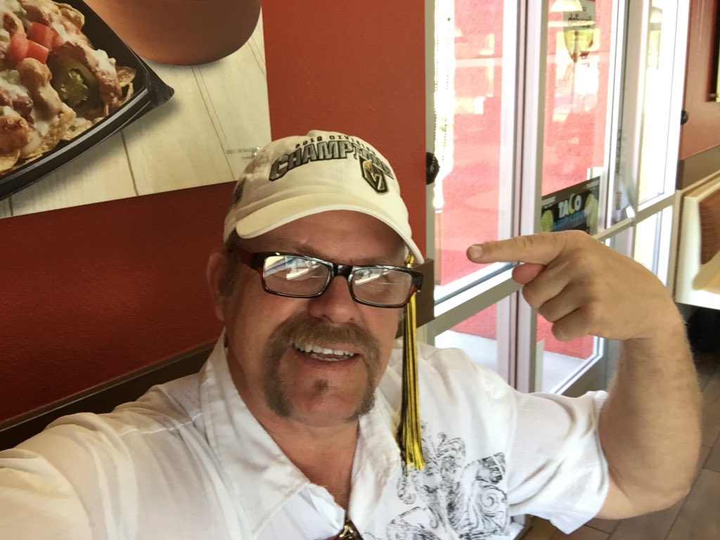 Kevinchild's tweet photo. well it’s grad time, and it’s so fitting that I would have a @GoldenKnights grad hat. #GoKnightsGo #nocaps @FOX5Vegas #allknightallday #tasselstoleft #vgk https://t.co/1sZ16kEqx0