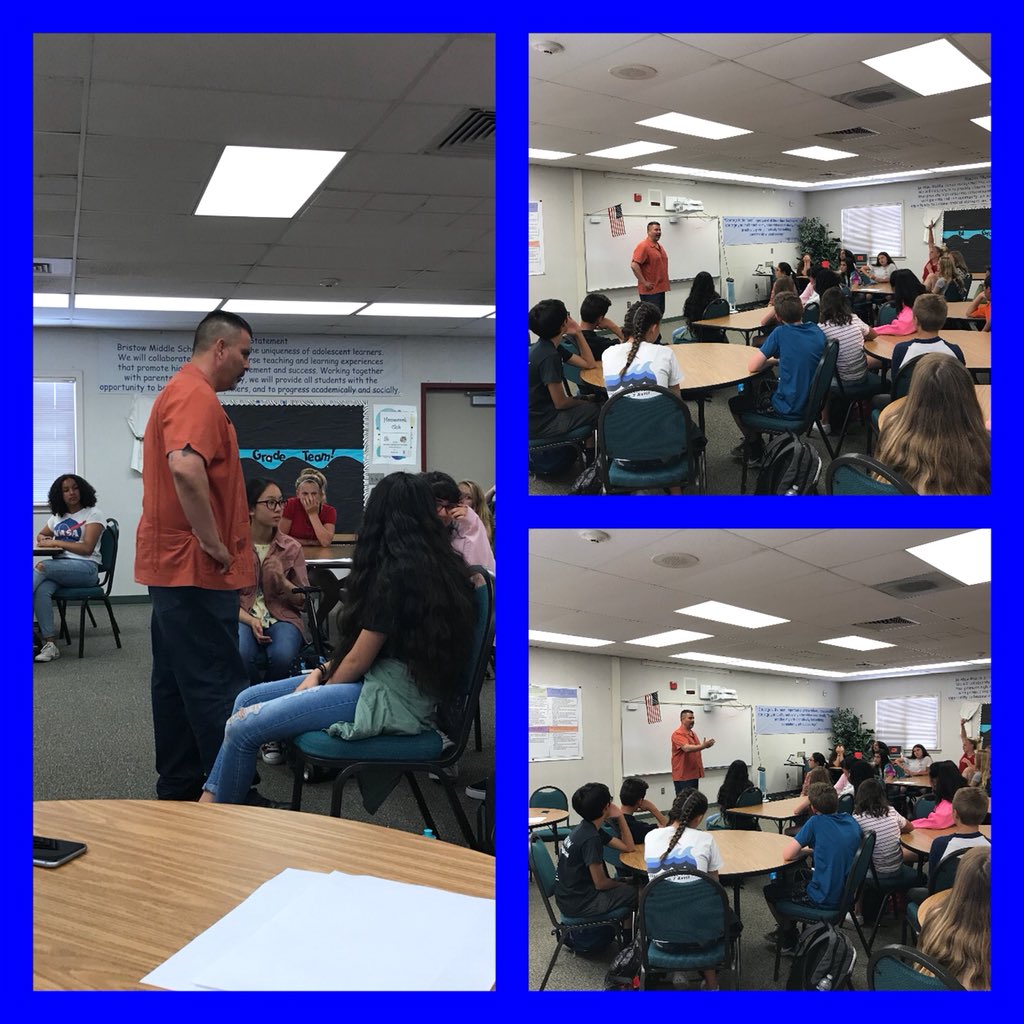 Dr_Ovick's tweet photo. Johnny Rodriguez, a BUSD school board member spoke to all of our Bristow 7th graders. The talk was a culminating activity for The Outsiders unit. #bristowrocks https://t.co/XQIDMvE7jR