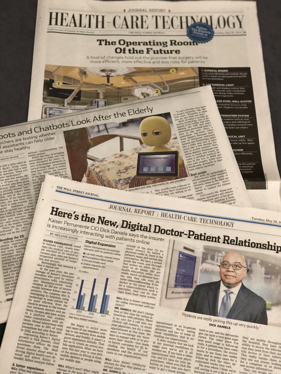 Good #eHealth2018 reading today in <a href="/WSJ/">The Wall Street Journal</a> - Journal Report section on Healthcare Technology #futureofhealth #AI #digitalhealth #chatbots #telemedicine #healthdata <a href="/eHealthConf/">e-Health Conference & Tradeshow</a> <a href="/COACH_HI/">DigitalHealthCanada</a>