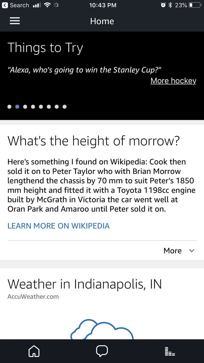 mostlybacon's tweet photo. Not quite the answer I was looking for with “what’s the high tomorrow”, but good try Alexa https://t.co/08yD6RLaxE