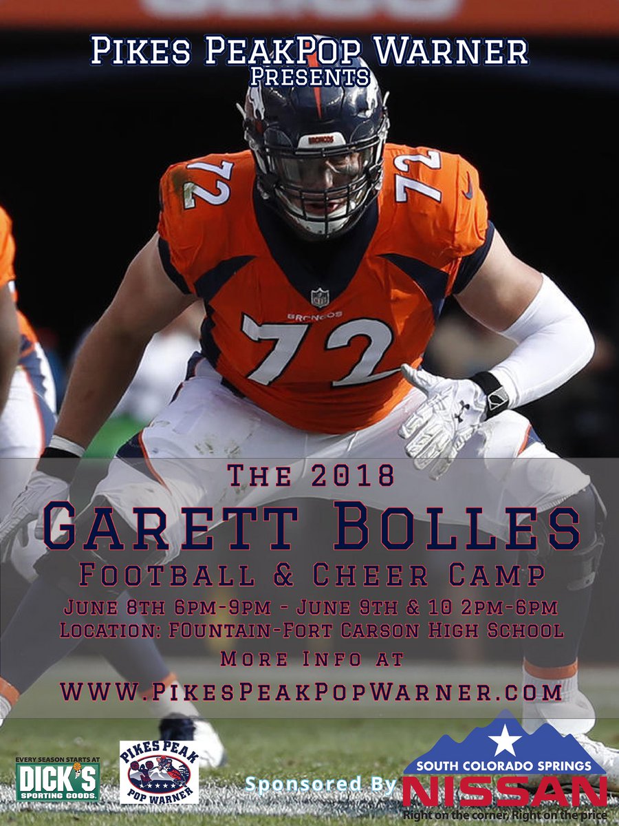 Excited to partner with Pikes Peak POP Warner and South Colorado Springs Nissan for my football and cheer camp. Go to pikespeakpopwarner.com to register. Don’t miss out!