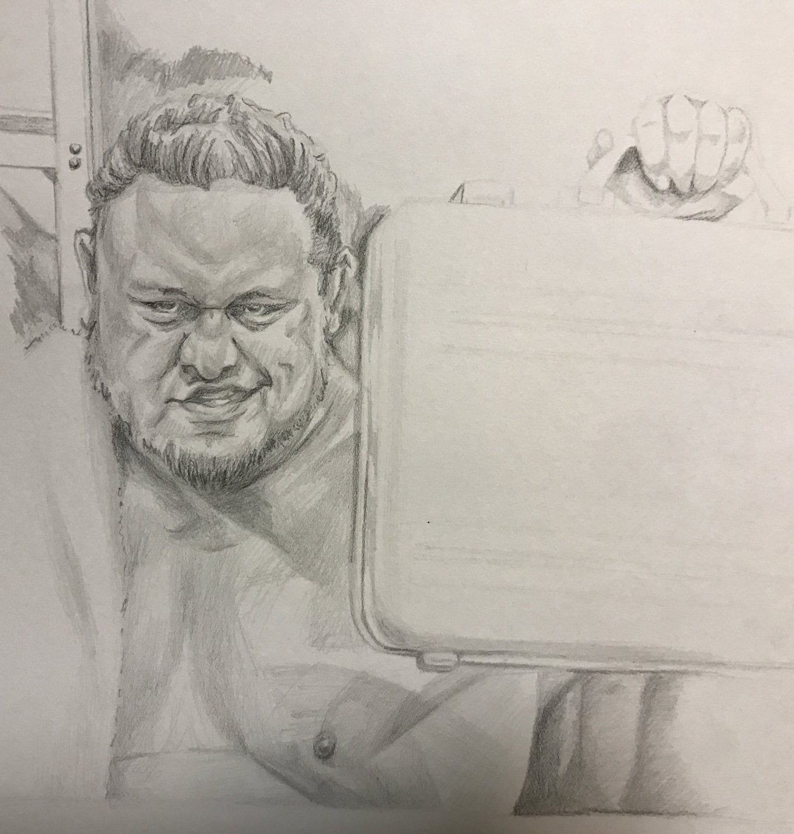 RSPearsonFilm's tweet photo. Hanging it up for tonight. Thanks @SamoaJoe for playing to the hard cam #SketchDownLive #SDL #MITB2018 @WWE https://t.co/pXrELfOeCW