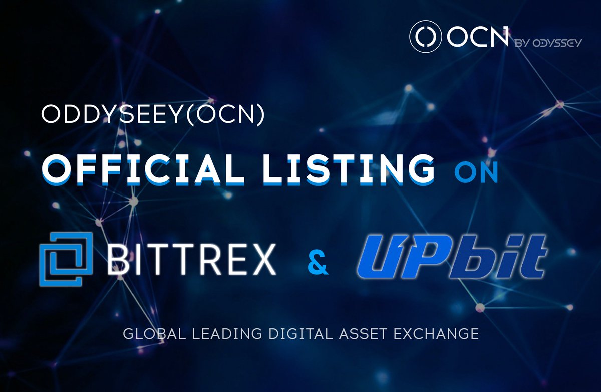 💥Odyssey is happy to announce $OCN has been listed on #Bittrex (USA) and #Upbit (Korea) - two of the world’s largest Cryptocurrency Exchanges! 
Read more here

LIKE &amp; RETWEET
medium.com/@OdysseyProtoc…
#OCN #NewListing #Exchanges #Blockchain #cryptocurrencynews #Crypto
