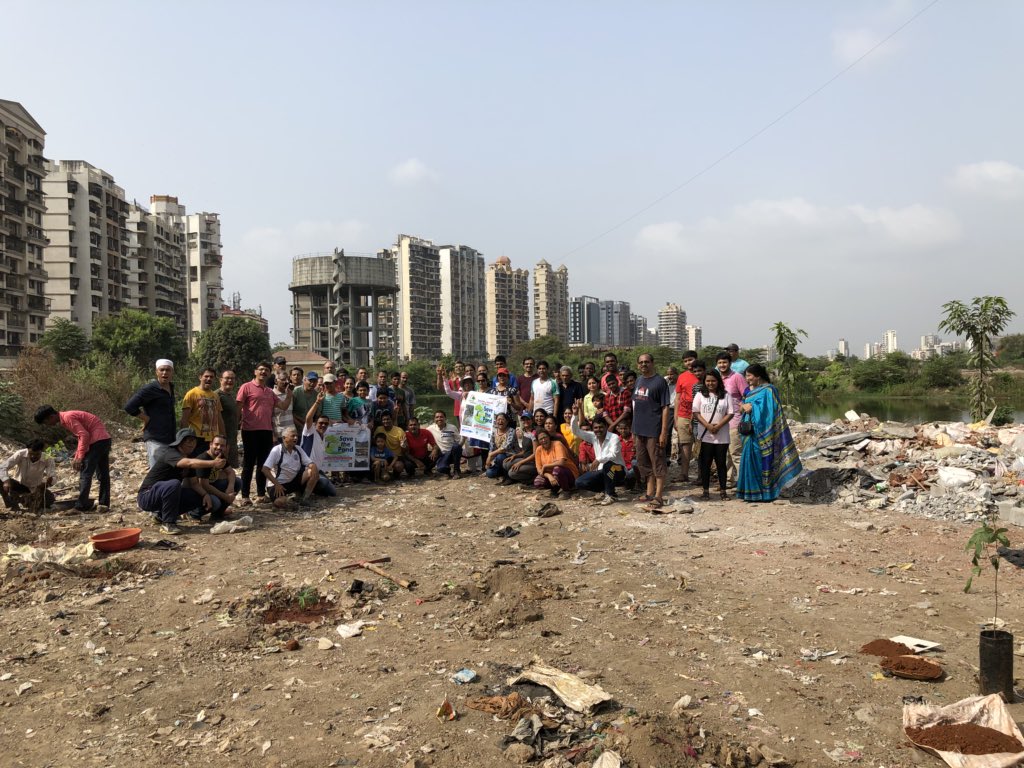 chandra020's tweet photo. Children and residents came out to plant saplings to save the pond in reaction local authority doing dumping to kill the future. https://t.co/1nxD4lb4Nx