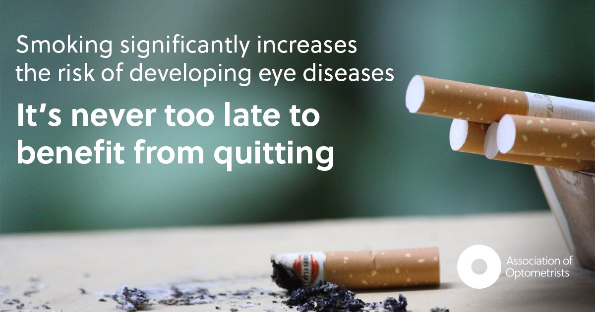 The_AOP's tweet image. Did you know smoking increases your likelihood of developing conditions such as age-related macular degeneration and cataracts? Just another reason to quit this #NoTobacco day.