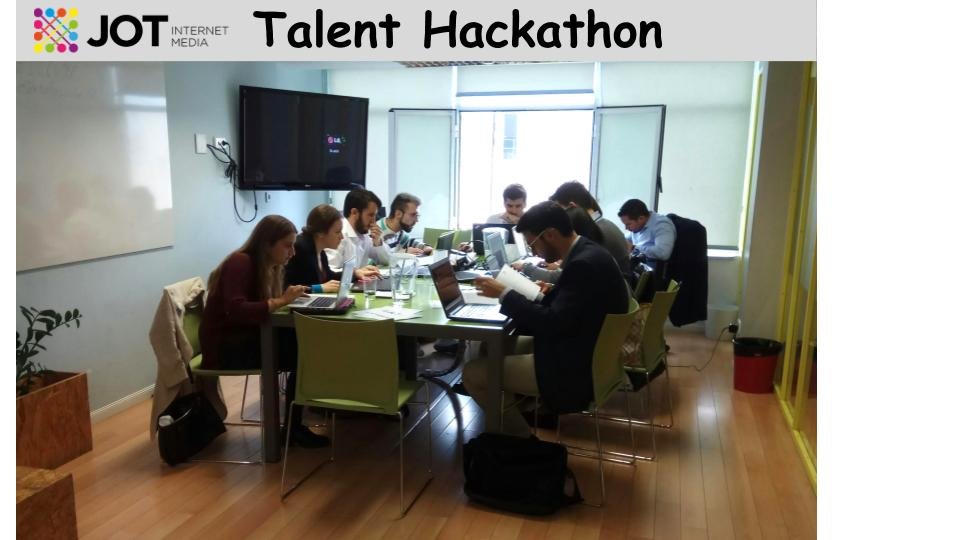 MeetYour_Talent's tweet photo. ¡¡Enhorabuena a tod@s los participantes del Talent Hackathon y muchas gracias por vuestro esfuerzo!! Espero que disfrutarais de esta jornada de trabajo innovadora junto con los mejores profesionales de JOT internet Media #hackathon #talentomillenial #empleo https://t.co/gcPR5We401