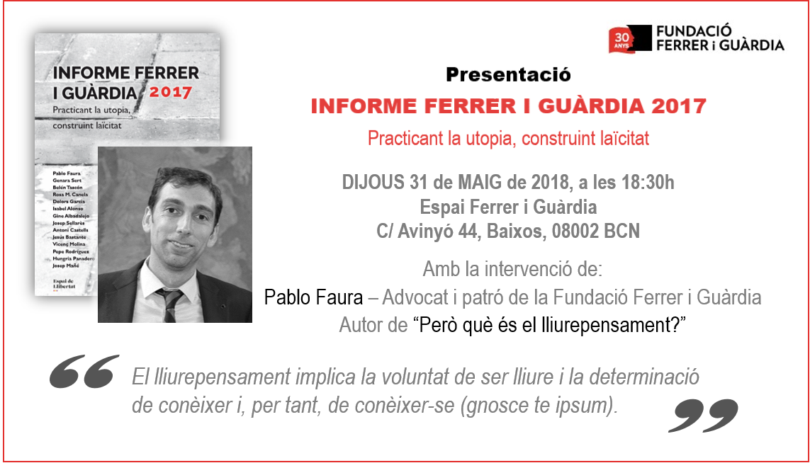 f_ferrerguardia's tweet photo. Demà debatrem amb @pfaura sobre el lliurepensament i la laïcitat, en la presentació de l’Informe Ferrer i Guàrdia 2017. Inscriu-te i comparteix amb nosaltres la teva visió #InformeFiG #PracticaLaUtopia https://t.co/bIRto2Nqqp https://t.co/21a0rR5nd3